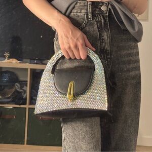 Glamorous Black and Silver Mini Bag with Crescent Shape